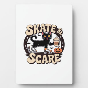 Placa Expositora Patinar y Asustar � Gato Negro Lindo en Patines de