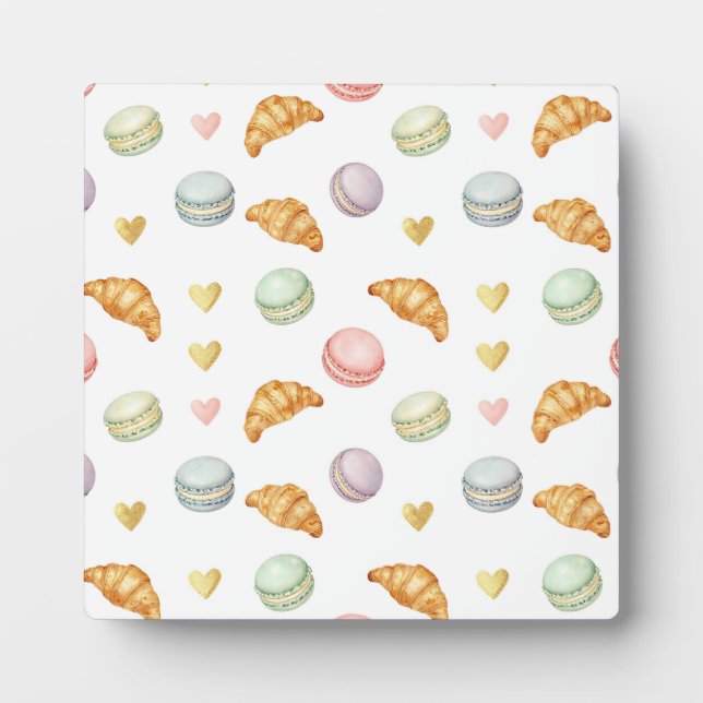Placa Expositora Patrón continuo de macarons y croissants pastel (Frente)