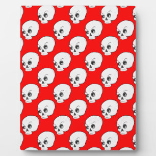 Placa Expositora Patrón De Calavera En Fondo Rojo