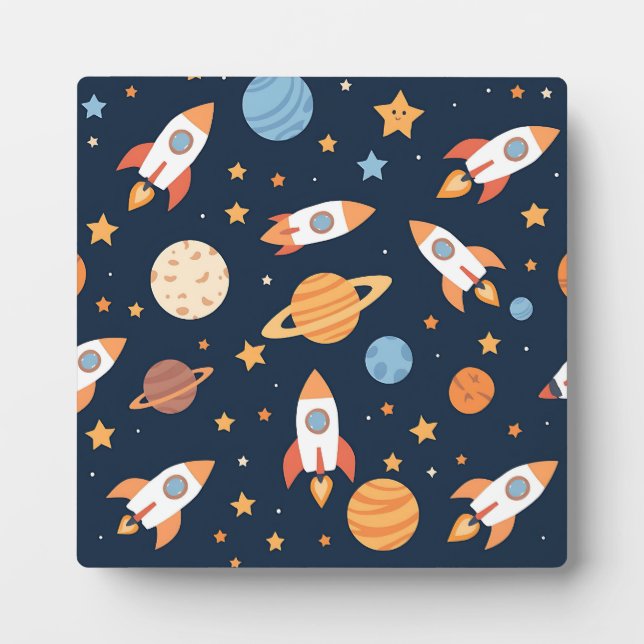 Placa Expositora Patrón de cohetes lindos planetas espacio (Frente)
