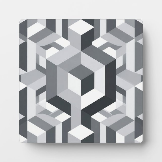 Placa Expositora Patrón de Cubo Isométrico Monocromo (Frente)