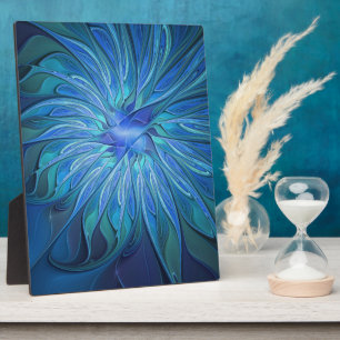 Placa Expositora Patrón de fantasía de flor azul, arte fractal abst