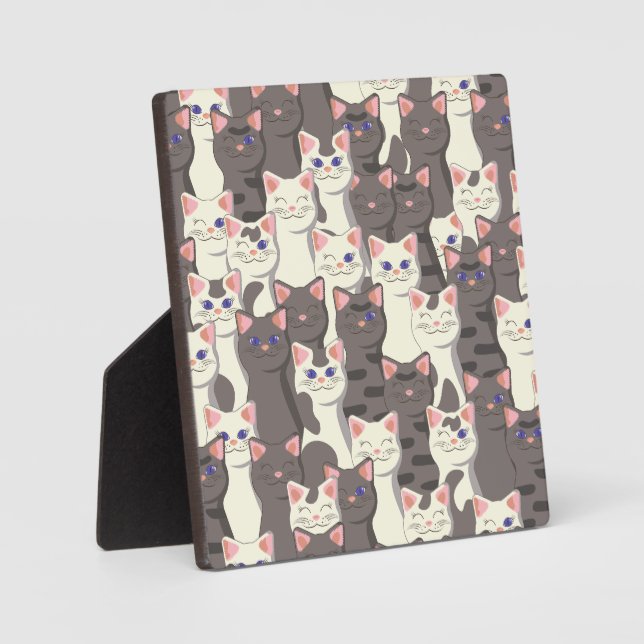 Placa Expositora Patrón de gatos blancos y grises (Anverso)