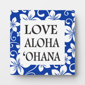 PLACA EXPOSITORA PATRON DE HAWAI AZUL EN AZUL REAL - "OHANA"