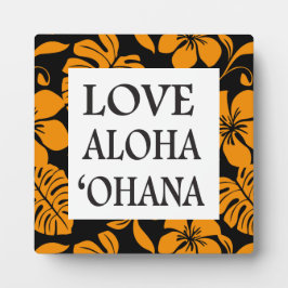 Placa Expositora PATRON DE HAWAI AZUL EN NEGRO/NARANJA - "Ohana"