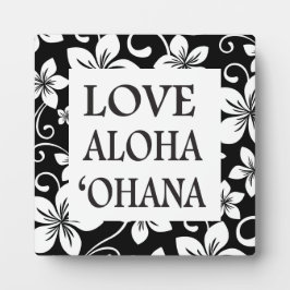 PLACA EXPOSITORA PATRÓN DE HAWAI BLANCO EN NEGRO - "OHANA"
