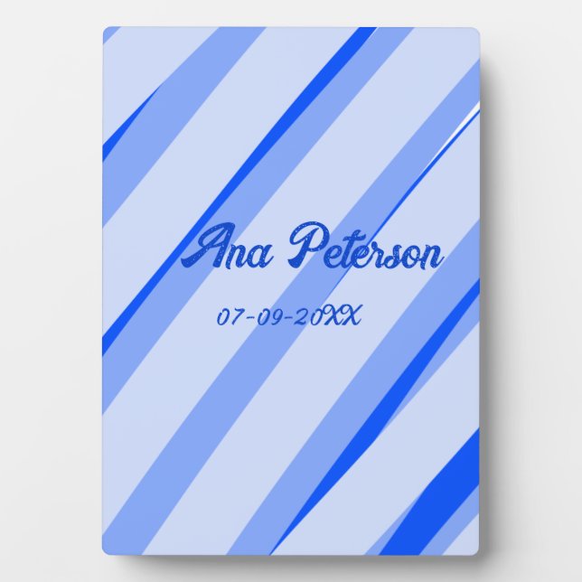 Placa Expositora Patrón de líneas retro boho pastel azul añadir nom (Frente)