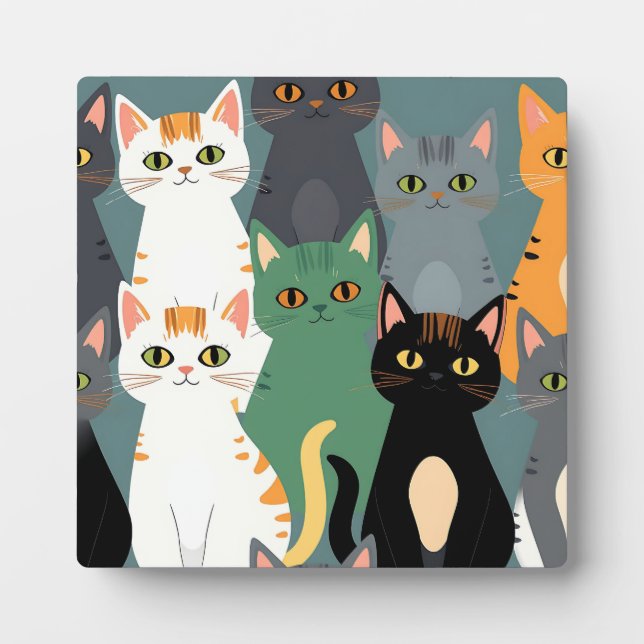 Placa Expositora Patrón de multitud de gatos de dibujos animados co (Frente)