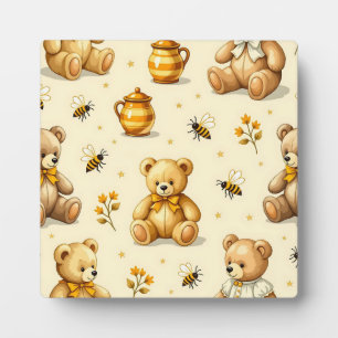 Placa Expositora Patrón de ositos de peluche y abejas de miel para