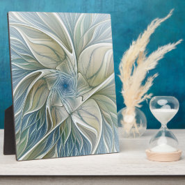Placa Expositora Patrón de sueño floral Resumen Fractal caqui azul