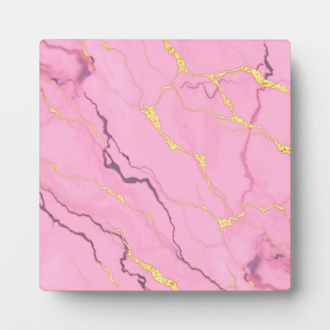 Placa Expositora Patrón de Venas de Oro Mármol Rosa (Frente)