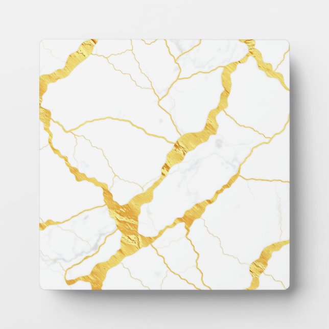 Placa Expositora Patrón de Vetas de Oro de Mármol Blanco (Frente)
