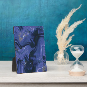 Placa Expositora Patrón moderno de mármol dorado oscuro azul marino