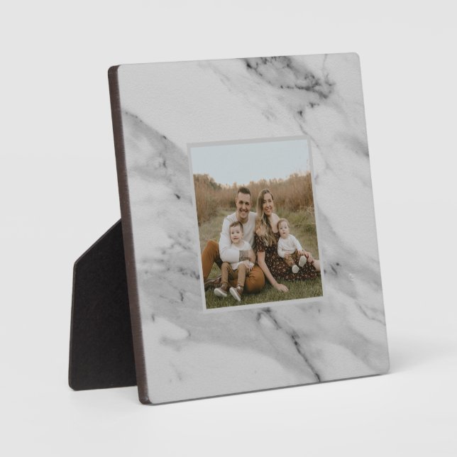 Placa Expositora Patrón moderno de mármol gris y negro (Anverso)