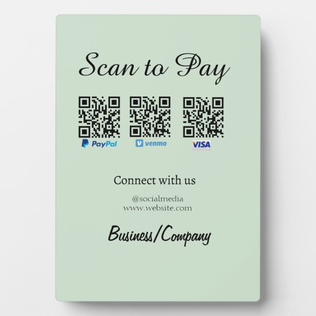 Placa Expositora paypal venmo visa card scan to pay QR social media (Frente)