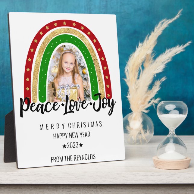 Placa Expositora Peace Love Joy Merry Christmas Rainbow Photo (Lado)