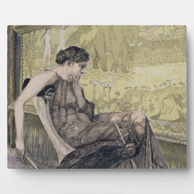 Placa Expositora Penélope tejiendo una mortaja para Laertes, su pad (Frente)