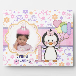 Placa Expositora Penguin Cutie - Primer cumpleaños del Chica