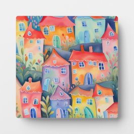 Placa Expositora Pequeñas casas pasteles de color suave, de color p