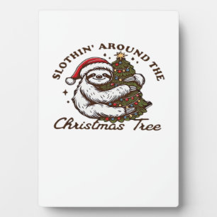 Placa Expositora Perezoso alrededor del árbol de Navidad, divertida