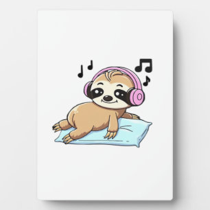 Placa Expositora Perezoso Chibi Kawaii Escuchando Música � Relajant