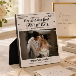 Placa Expositora Periódico Save the Date Boda Foto Beige