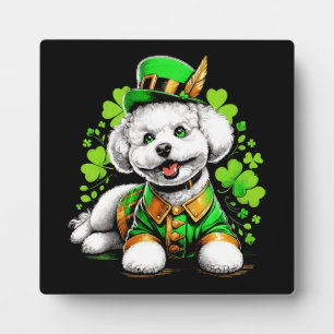 Placa Expositora Perro Bichon Frise Día de San Patricio
