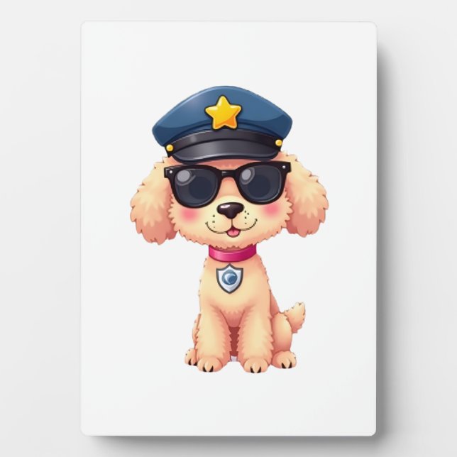Placa Expositora Perro Caniche Policía Anime Chibi (Frente)