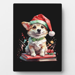 Placa Expositora Perro con sombrero de Navidad con libros - Un rega