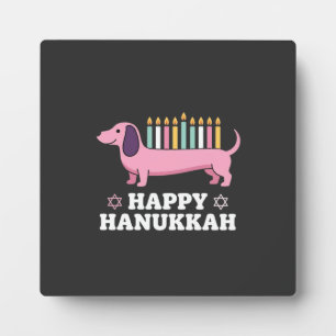 Placa Expositora Perro Dachshund feliz Hanukkah
