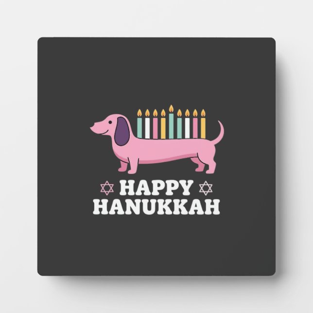 Placa Expositora Perro Dachshund feliz Hanukkah (Frente)