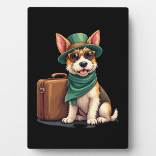 Placa Expositora Perro divertido viajando con gráfico de bolsos par