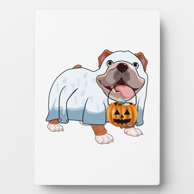 Placa Expositora Perro fantasma Bulldog Halloween (Frente)