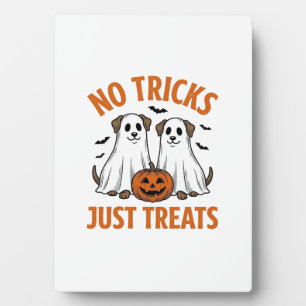 Placa Expositora Perro Fantasma Divertido Halloween Sin Trucos Solo