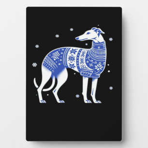 Placa Expositora Perro Galgo de Navidad con una espantosa sudadera 