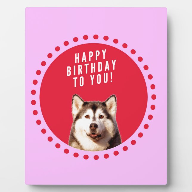 Placa Expositora Perro Husky Siberiano Cute Deseando Feliz Cumpleañ (Frente)