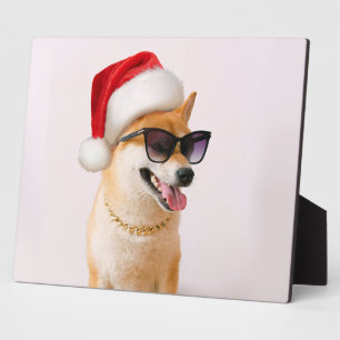 Placa Expositora Perro inu shiba en Santa Claus gorras rojos