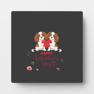 Placa Expositora Perro King Cavalier Feliz Día de San Valentín Flor