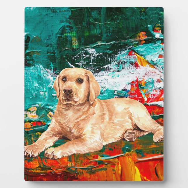 Placa Expositora Perro Labrador Artístico Abstracto para Mesa (Frente)