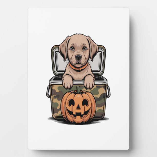 Placa Expositora Perro labrador marrón Halloween espeluznante (Frente)