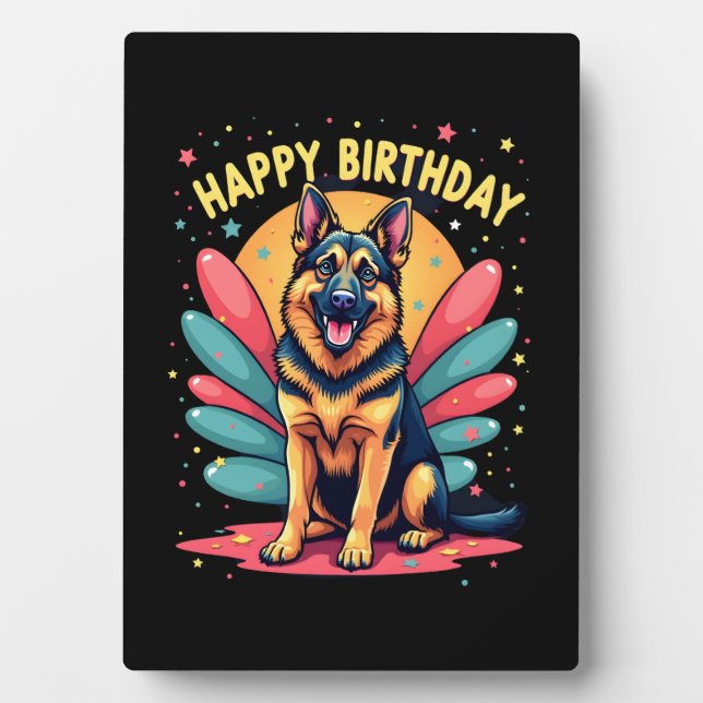 Placa Expositora Perro Pastor Alemán Feliz Cumpleaños Fiesta Shep R (Frente)