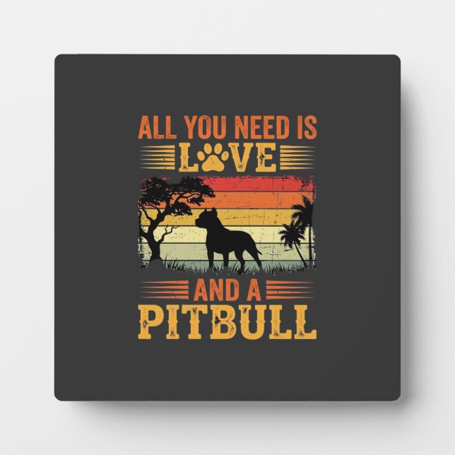 Placa Expositora Perro Pitbull Atardecer Retro Amor (Frente)