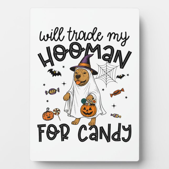 Placa Expositora Perro Pitpull Fantasma Espeluznante de Halloween (Frente)