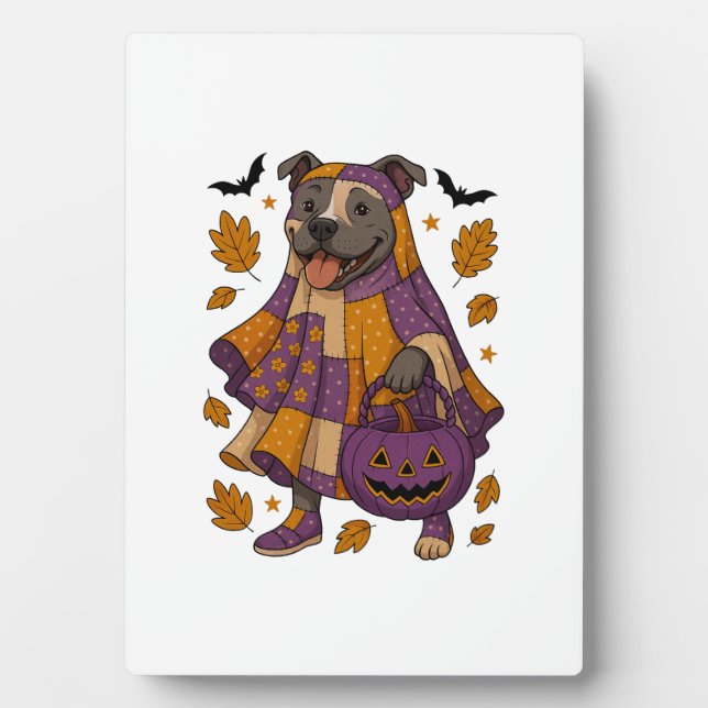 Placa Expositora Perro Pitpull Fantasma Halloween (Frente)