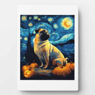 Placa Expositora Perro Pug de la noche estrellada de van gogh hallo