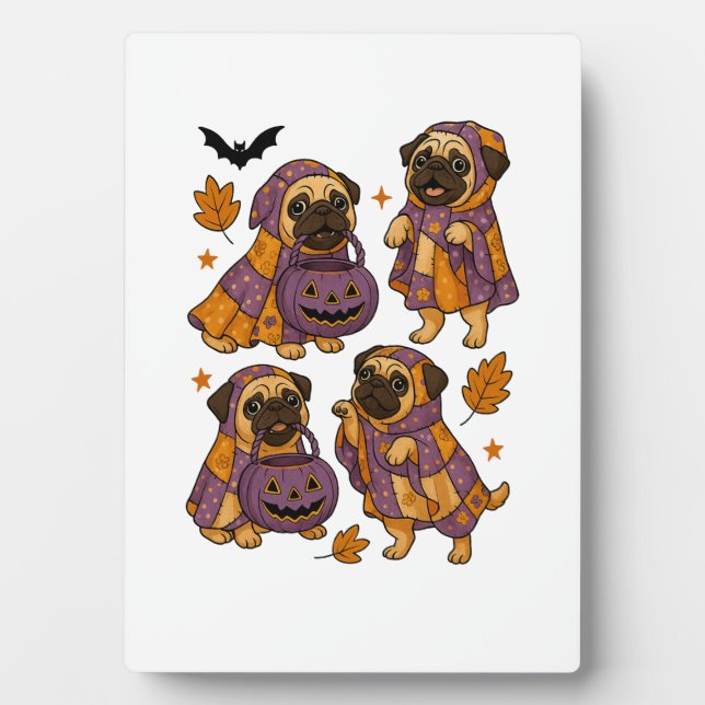 Placa Expositora Perro Pug Fantasma Halloween Espeluznante (Frente)