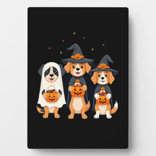 Placa Expositora Perro Retriever Dorado Fantasma Halloween Truco o 