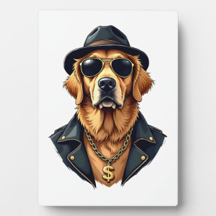 Placa Expositora Perro Retriever Dorado Genial Vintage con Gafas de