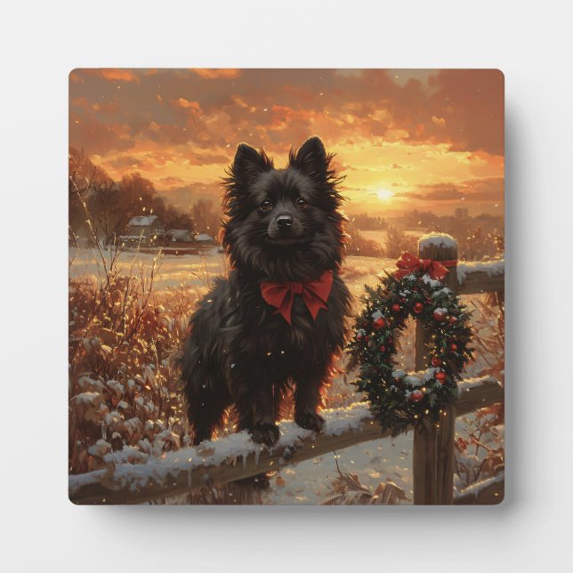 Placa Expositora Perro Schipperke Atardecer Invernal Rústico (Frente)