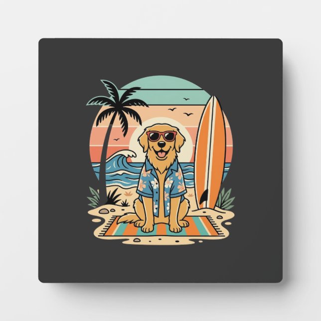 Placa Expositora Perro Surfista Playa Retro Verano (Frente)